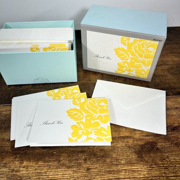 Always Anna Griffin Thank You Cards Notes 39 Yellow Floral White Envelopes Boxed - Picture 1 of 10